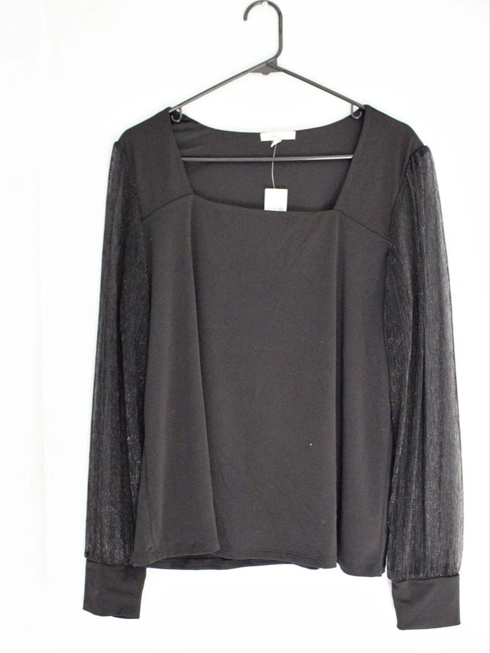 Maurices Black Square Neck Sheer Sleeve Blouse Black Long Sleeve Blouse Size XL
